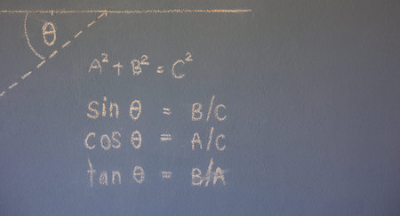 Handwriting with chalk on vintage wall for mathematics calculation of trigonometry  shows vintage...