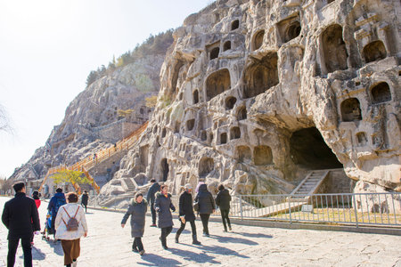 Travel to Longmen Grottoes in Luoyang in winterのeditorial素材
