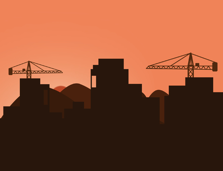 The silhouette of the city under the setting sunのイラスト素材