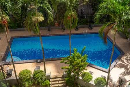 Small outdoor swimming pool in the yardのeditorial素材