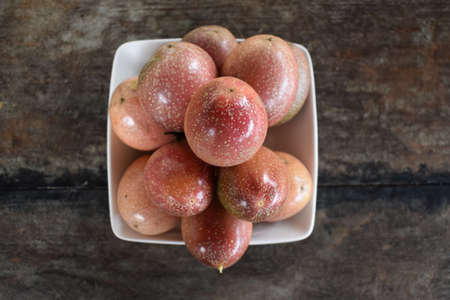 Freshly harvested purple passionfruitの写真素材