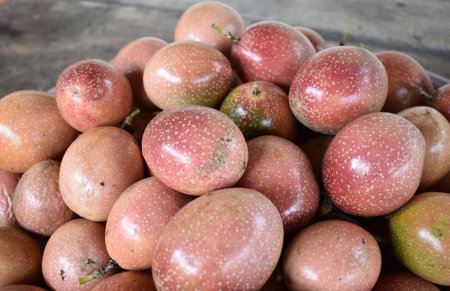 Freshly harvested purple passionfruit