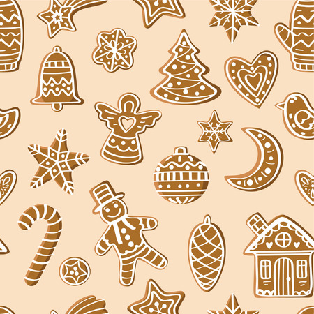 Seamless pattern with gingerbread figures. For the decorations, cards, printsのイラスト素材