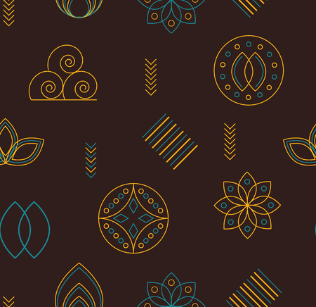 Line style geometric shapes pattern: rounds, stars, triangles, seamless vector.のイラスト素材