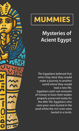 Vector Poster design with hand drawn Illustration of Acient Egyptian Pharaon Tutankhamun sarcophagus with text block on the black background.の写真素材