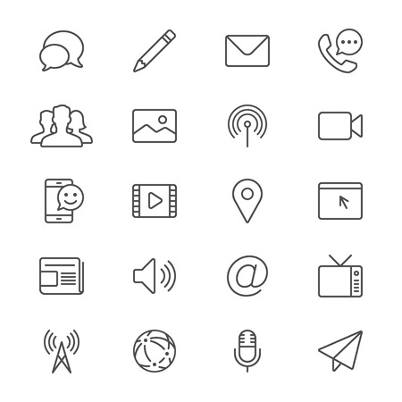 Media and communication thin iconsのイラスト素材
