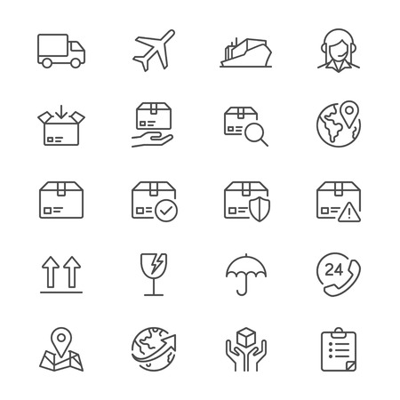 Logistics and shipping thin iconsのイラスト素材