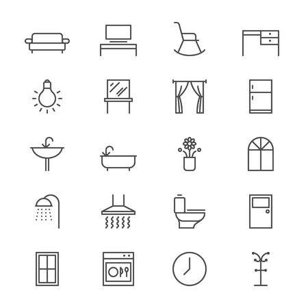 Home furniture thin iconsのイラスト素材