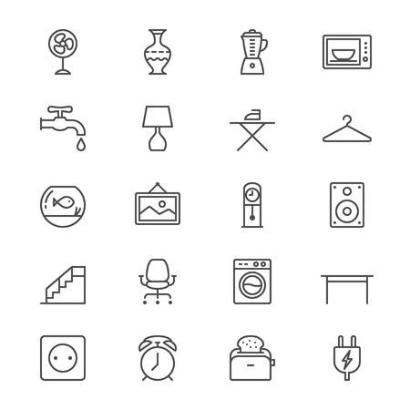 Home furniture thin iconsのイラスト素材