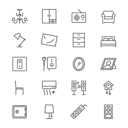Home furniture thin iconsのイラスト素材