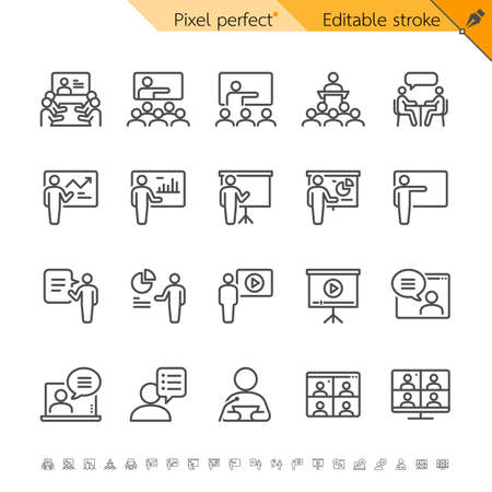 Business presentation thin icons. Pixel perfect. Editable stroke.のイラスト素材