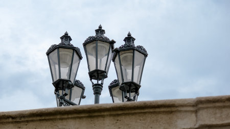 Lanterns behind the wallの写真素材