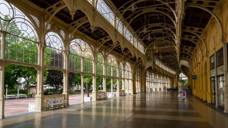 MariÃ¡nskÃ© LÃ¡znÄ, Czech Republic / West Bohemia - June 16, 2020: MariÃ¡nskÃ© LÃ¡znÄ - main colonnade (Maxim Gorky's Colonnade) in colourのeditorial素材