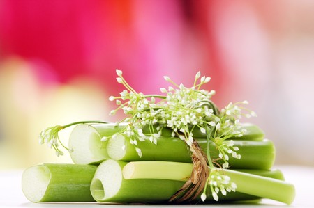 Chive Flowers (Dok Gui Chai) are the flowering tips of chives and are used in stir-fries.の写真素材