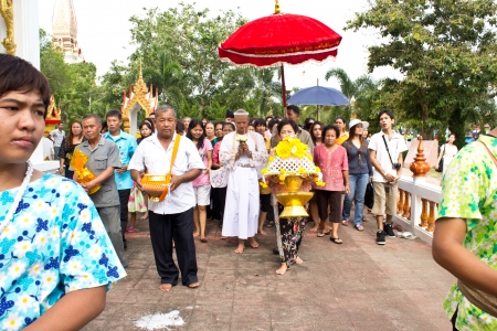 PHUKET, THAILAND - APRIL 27  Buddhist ordination ceremony on April 27, 2012 in the Chalong Temple, Phuket Province, Thailand のeditorial素材