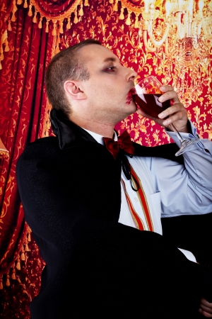 Portrait of a man with Count Dracula style make-up  Shot in a studio の写真素材