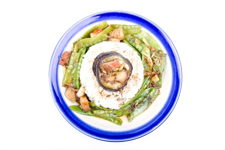 Stir-fried crispy pork with garden peaの写真素材