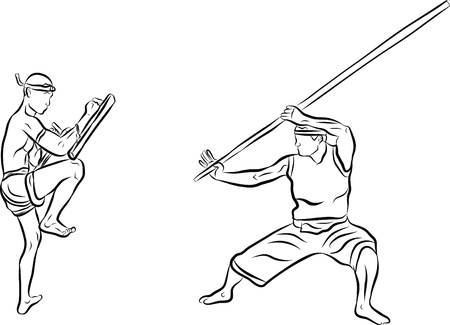 hand drawn Thai martial arts and muay thai boran のイラスト素材