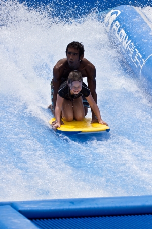 PHUKET THAILAND JUNE 16  Unidentified surfer on the Flow Rider aboard Surf House Phuket on June 16,2013 at Kata Beach in Phuket Thailand   のeditorial素材