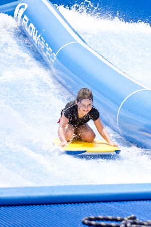 PHUKET THAILAND JUNE 16  Unidentified surfer on the Flow Rider aboard Surf House Phuket on June 16,2013 at Kata Beach in Phuket Thailand   のeditorial素材