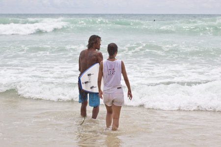 Kata beach, Phuket Thailand - September 6: Unidentified participants of the rip curl girls go surfing day 2013, September 6,2013 in Kata beach, Phuket Thailandのeditorial素材