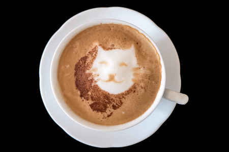 A cappuccino with a cat  in latte artの写真素材
