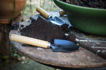 garden tools on the bonsai pots