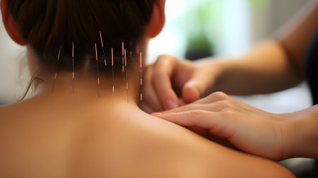 Acupuncture treatment to stimulate the muscles and reduce ailments,Generative AI.の素材