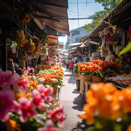 Street of tropical flowers Market Zone ,generate Aiの素材