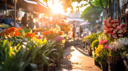 Street of tropical flowers Market Zone ,generate Aiの素材
