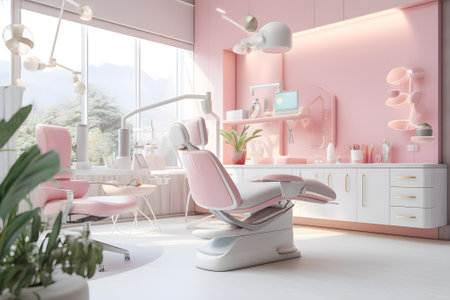 Interior of a modern pink dental office. 3d rendering.の素材
