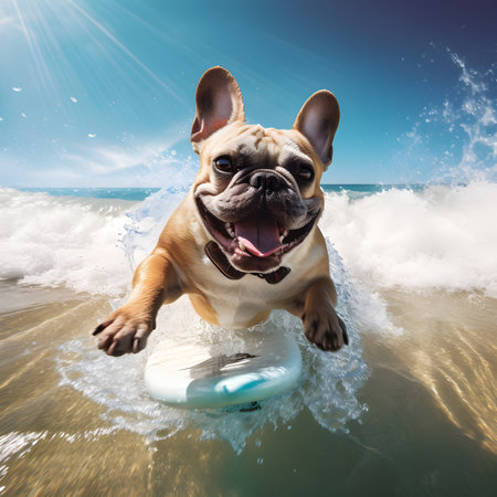 french bulldog surfing on the sea,Generative AIの素材