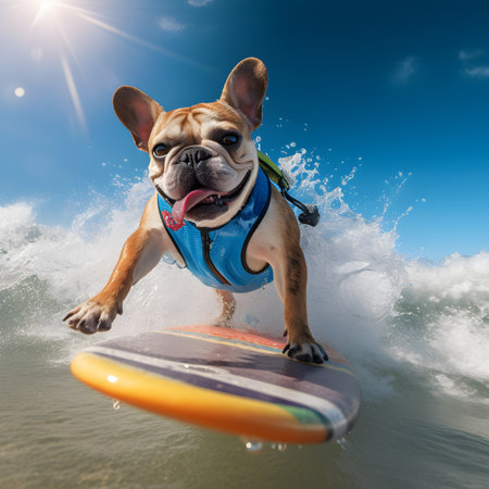 french bulldog surfing on the sea,Generative AIの素材