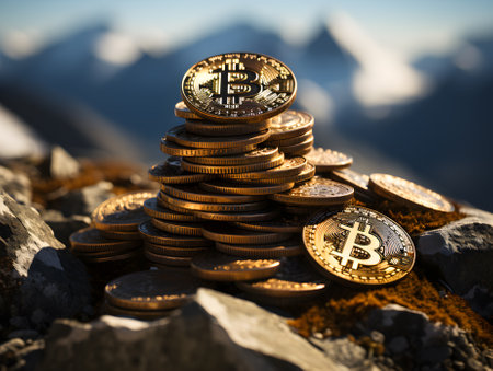 Bitcoin, the crypto-currency, goes through fluctuations in monetary value and risk.- generative AI, AI generatedの素材