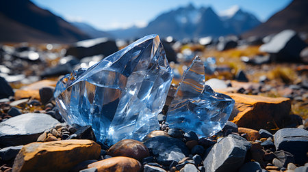 Blue Crystal clear quartz The crystallization of natural gemstones.- generative AI, AI generatedの素材