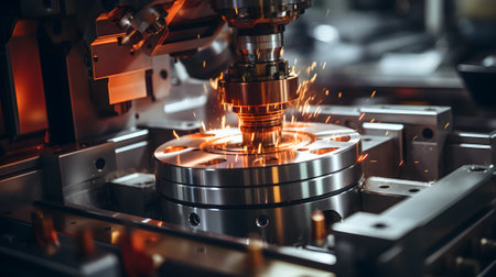 Computer controlled highly detailed CNC metal lathe.- generative AI, AI generatedの素材