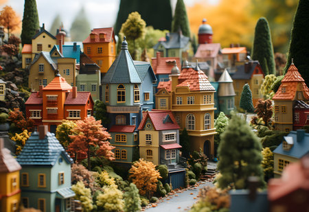 Toy village with in many colored miniature houses - AI Generativeの素材