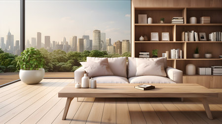 Modern living room with simple design, ai generativeの素材