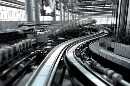 Inside the factory's conveyor belt production line The heart of production fluidity, ai generativeの素材