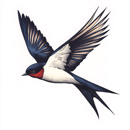 Swallow bird flying in the air. Hand drawn vector illustration.の素材