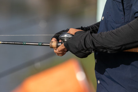 Lure fishing for Asian sea bass or Barramundiの写真素材