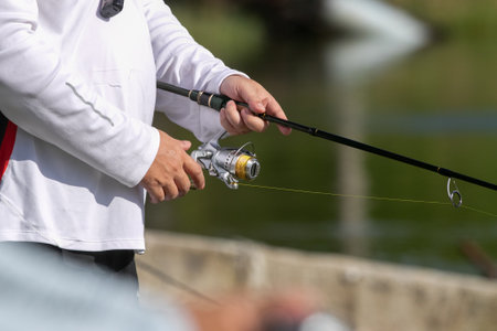 Anglers usually use artificial bait to catch fish on the surface.の写真素材