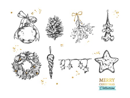 Merry Christmas collection hand-drawn illustrations.のイラスト素材