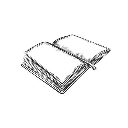 Book. Hand drawn illustration. Sketch style. Icon. Retro. Vintage. Can be used as logo for bookstore or shop, library, educational or learning conceptのイラスト素材