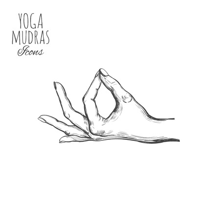 Indian mudra. Spirituality. India.Yoga.Vector hand drawn poster, template, print.のイラスト素材