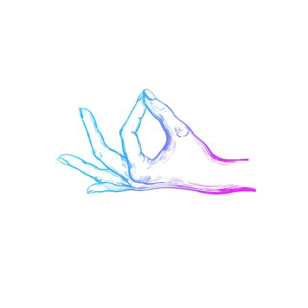 Indian mudra. Spirituality. India. Yoga. Vector hand drawn poster, template, print.のイラスト素材