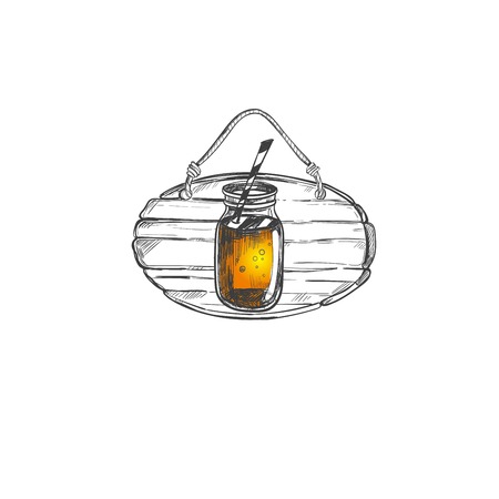 Kombucha homemade tea collection. Vector hand drawn illustration. Isolated objects on whiteのイラスト素材