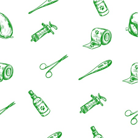 Animals medecine. Vector Hand drawn seamless pattern. Veterinaryのイラスト素材