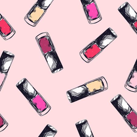 Seamless vector pattern with nail polish. Beauty and fashion colored backgroundのイラスト素材