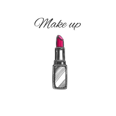 Make up concept with lipstick. Vector hand drawnのイラスト素材
